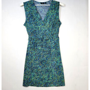 Apt 9 Geometric Wrap Dress Womens Medium Blue Green Sleeveless is Office Casual